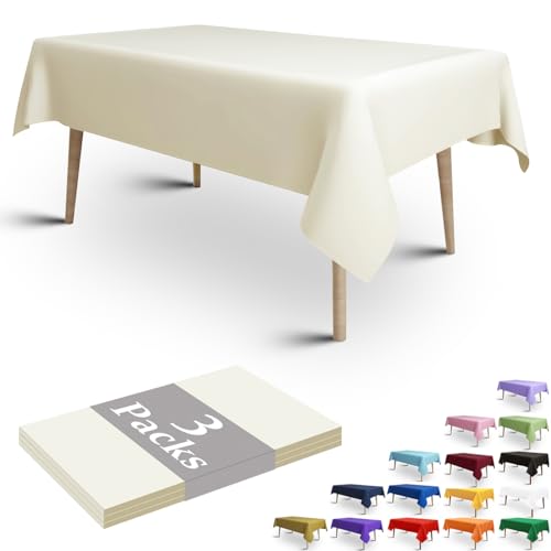FULDGAENR Elfenbeinfarbene Kunststoff-Tischdecken, Einweg-Tischdecken, 137 x 274 cm, für rechteckige Tische, Innen- und Außenbereich, Partys, Geburtstage, Hochzeiten, Jubiläen, 3 Packungen, von FULDGAENR