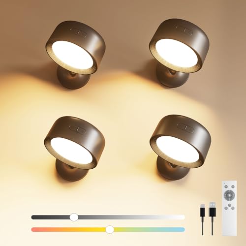 FULEN 4 Stück LED Wandleuchte Innen, Wandlampe mit 8000mAh Akku,Touch und Fernbedienung 4 Helligkeitsstufen, 18 Farben, 360° drehbare für Wohnzimmer Schlafzimmer TreppenhausFlur kabellose wandleuchten von FULEN
