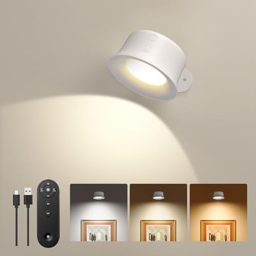 FULEN LED Wandleuchte Innen, Wandlampe mit Akku, Fernbedienung mit Touch Control, 360° Drehbare, für Wohnzimmer Schlafzimmer TreppenhausFlur kabellose wandleuchten, Weiß 1 Stück von FULEN