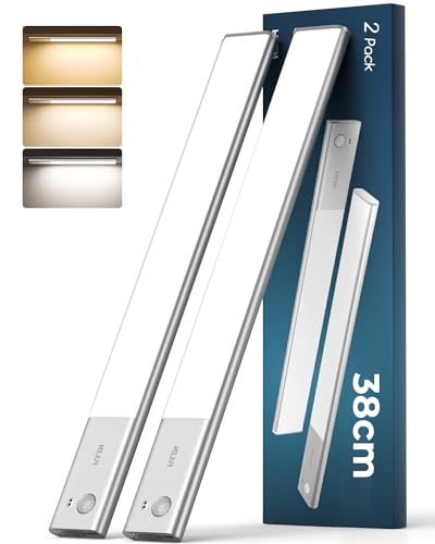 FULEN Unterbauleuchte Küche LED, Schrankbeleuchtung Lampe Bewegungsmelder Innen, 38cm led Licht Kabellos mit Batterie Wiederaufladbar, Unterschrank Beleuchtung Küche, 3 Farbtemperaturen, 2er-Pack von FULEN
