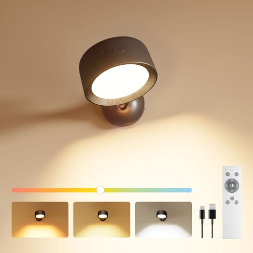 FULEN Wandleuchte Innen,LED Wandleuchten mit 18 Farbmodi,8000mAh Akku Wandleuchte,Dimmbar,Touch und Fernbedienung,360° Drehbare Wandleuchte Innen Kabellose für Schlafzimmer Wohnzimmer,Schwarz 1 Stück von FULEN
