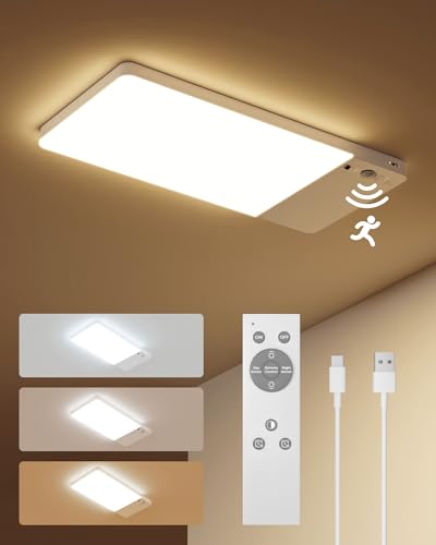 FULEN Wiederaufladbare Deckenleuchte mit Bewegungsmelder, Schranklicht mit 12000mAh Akku, Kabellos LED Duschleuchte, Deckenlampe für Badezimmer, Keller, Garage, Fernbedienung‌ von FULEN