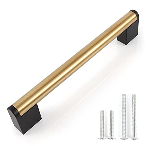 FULGENTE 10 Stück Gebürstetes Messing Schrankgriffe Möbelgriffe 160mm Bohrlochabstand Edelstahl Küche Kabinett Griff Verwendet für Türgriff der Badezimmertür Kleiderschrank Zieht Gold 6-1/5'' von FULGENTE