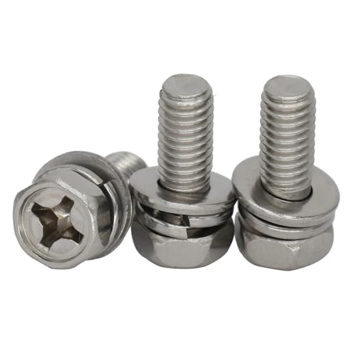 FULIMEI M5 * 14/20/25/30 M5x14/20/25/30 304 Edelstahl 304ss Kreuz Bolzen Hexagon Hex Feder Unterlegscheibe Montage Schraube(10Pcs 304ss M5x25) von FULIMEI