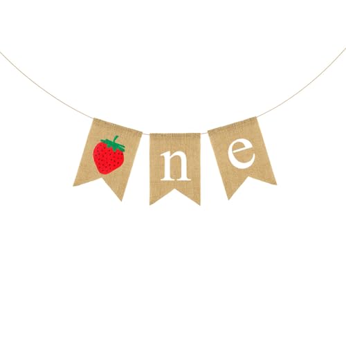 Strawberry One Banner, 1. Geburtstag, Hochstuhl-Banner, Mädchen, Sackleinen, Hochstuhl, Geburtstagsbanner, Süßes Erdbeerparty, Hochstuhl-Banner, Bauernhof-Babyshower Dekor (Erdbeere) von FULL WIN SHOP