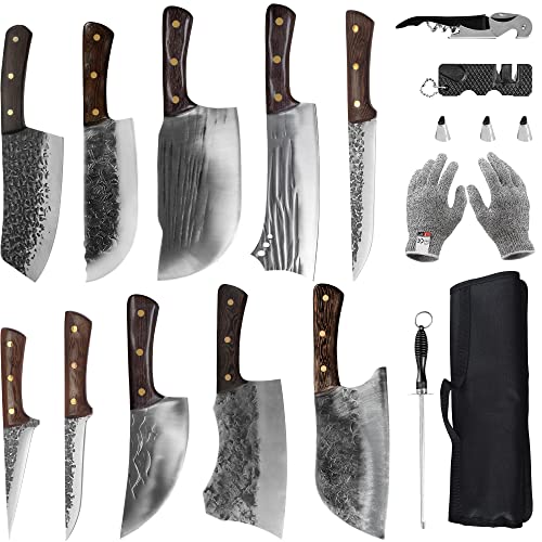 16pcs Metzgermesser Set Hand geschmiedetes Kochmesser Boning Messer mit Hülle High Carbon Stahl Schnitzen Messer Fisch Messer Chef Messer für Küche, Camping, BBQ von FULLHI