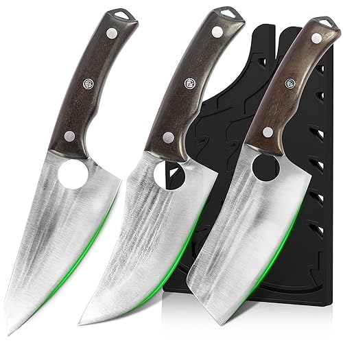 FULLHI 6PCS Metzgermesser Set mit Scheide Hand geschmiedet Kochmesser Ausbeinmesser, High Carbon Steel Fleisch schneiden Messer für Küche Camping BBQ von FULLHI
