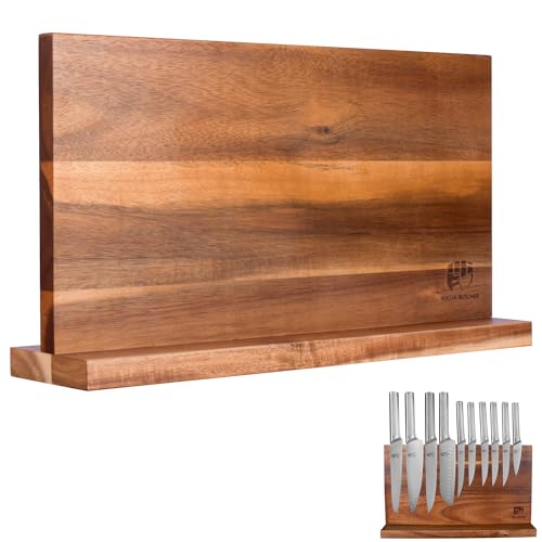 FULLHI Doppelseitige große magnetische Messerblock Akazienholz Messer Set Halter Stand mit Stronge Magnetstreifen Küchenmesser Storage Rack Organizer Tools (40.3 * 21.5CM) von FULLHI