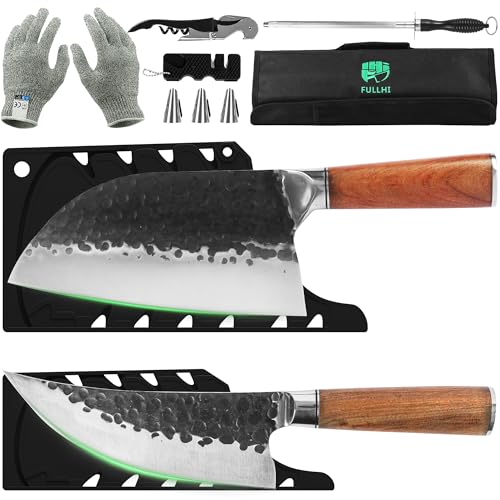 FULLHI Japan Messer Kochmesser Set, 8/9tlg. Küchenmesser Set mit Messerscheide und Messertasche, High Carbon Edelstahl Kochmesser mit Rosenholzgriff (8) von FULLHI