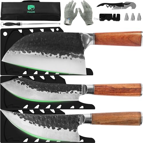 FULLHI Japan Messer Kochmesser Set, 8/9tlg. Küchenmesser Set mit Messerscheide und Messertasche, High Carbon Edelstahl Kochmesser mit Rosenholzgriff (9) von FULLHI