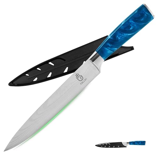 FULLHI Schneidemesser, 2 Stk Multi Color 8 Inch Japanese Knife, Tranchiermesser Edelstahl Küchenmesser mit Scheide Schutz (Blaues Harz) von FULLHI