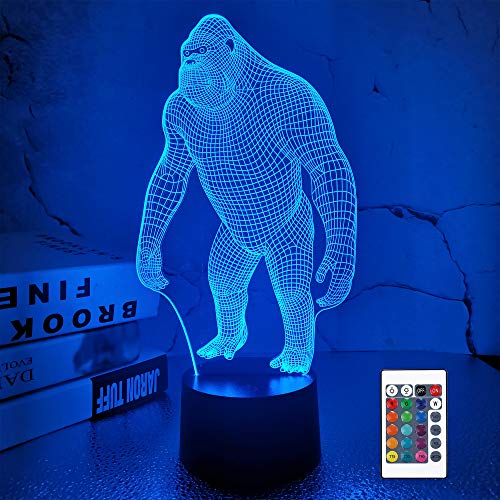 FULLOSUN 3D Nachtlicht Affe Gorilla LED Nachtlicht Baby Kinderzimmer Affe Lampe für Kinderzimmer Wohnkultur Weihnachten Geburtstagsgeschenke mit 16 Farbwechsel von FULLOSUN