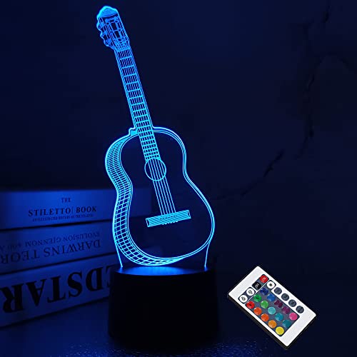 3D-Nachtlicht-Gitarrengeschenke für Musikliebhaber, 3D-Illusionslampe mit Fernbedienung und 16-Farben-Wechsel für Musikinstrumenten Shop Home von FULLOSUN