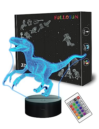 3D Nachtlicht Jurassic Velociraptor Raptor LED Nachtlicht Kinder Kinderzimmerlampe für Kinderzimmer Home Decor Weihnachten Geburtstag Geschenke mit 16 Farbwechsel von FULLOSUN