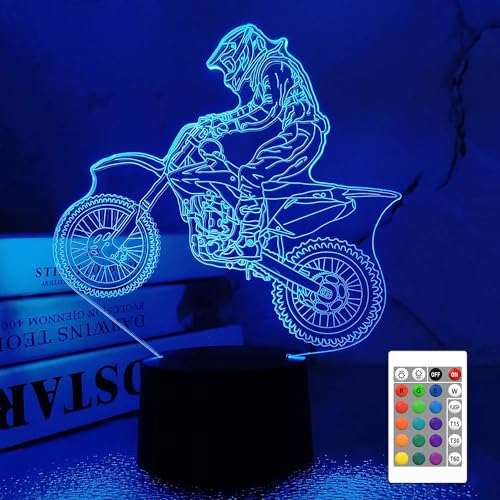 FULLOSUN Dirt Bike Geschenke, Motorrad 3D Nachtlicht für Kinder für Weihnachten Urlaub Geburtstagsgeschenke für Kinder Motorrad Fan mit Fernbedienung 16 Farben ändern von FULLOSUN