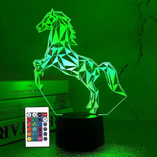 FULLOSUN Illusion-Nachtlicht 3D, LED-Tisch-Schreibtisch-Lampen, Pferd, 16 Farben USB-Lade, die Schlafzimmer-Dekoration für Kinder Weihnachten Halloween-Geburtstagsgeschenk beleuchten von FULLOSUN