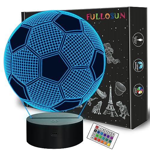 FULLOSUN Kinder Nachtlicht Fußball 3D Optische Täuschung Lampe mit Fernbedienung 16 Farben Ändern Fußball Geburtstag Weihnachtsidee für Sport Fan Jungen Mädchen von FULLOSUN