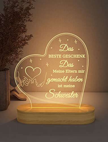 Schwester Geschenk, Geschenke für Schwester Lampe LED Nachtlicht für Geburtstag süßes Geschenk, USB Power Soft warme weiße weiße Farben von FULLOSUN