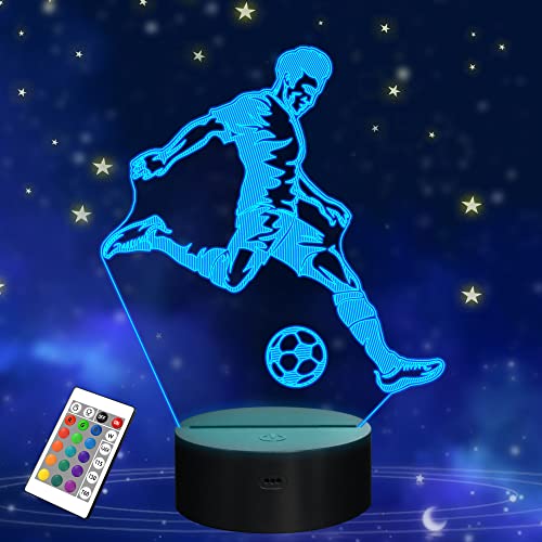 Fußball Nachtlicht, 3D Optische Täuschungslampe für Fußballfan, Idee Geburtstag Weihnachtsgeschenke für Sportfan Jungen Mädchen mit Fernbedienung 16 Farbwechsel + Dimmfunktion + 4 Blitzmodus von FULLOSUN