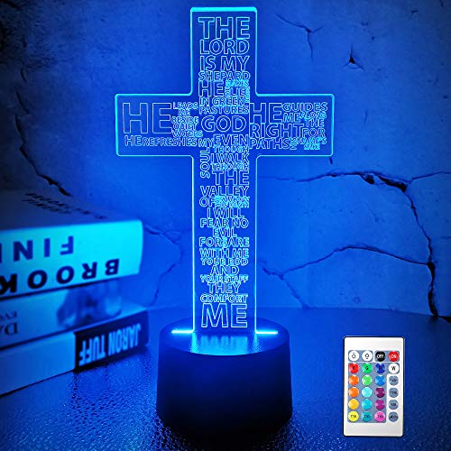 FULLOSUN Jesus Cross 3D Nachtlicht, Christus Optische Täuschung Lichter 16 Farben ändern sich mit Fernbedienung, The Lord Schreibtisch Lampen Zimmer Home Decor Weihnachten Geburtstag Ostern Geschenke von FULLOSUN