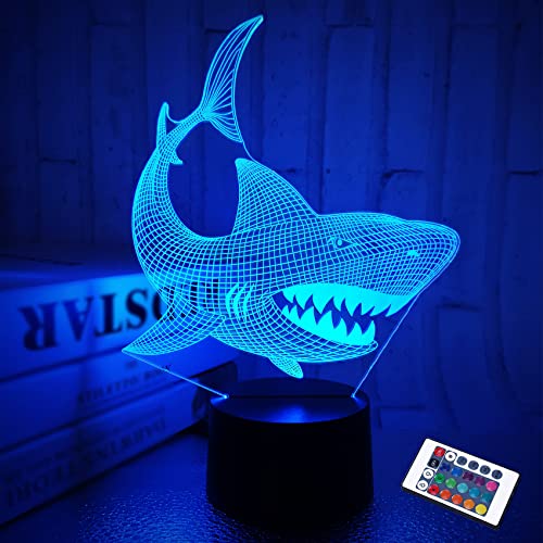 FULLOSUN Shark 3D Illusion Nachtlicht Animal Touch Tisch Schreibtischlampe, mit Fernbedienung 16 Farben Optisches USB LED Nachtlicht für Kinder Urlaub Geschenk Raumdekoration… von FULLOSUN