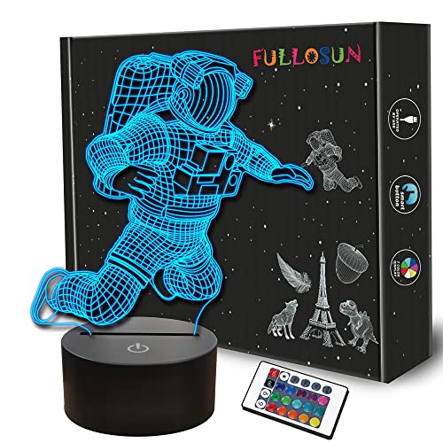 Spaceman 3D Nachtlicht, Astronaut Rocket Optical Illusion Lampe Wohnkultur Schlafzimmer Licht mit Fernbedienung 16 Farben ändern Marvel Xmas Geburtstagsgeschenk für den Weltraum Fan von FULLOSUN