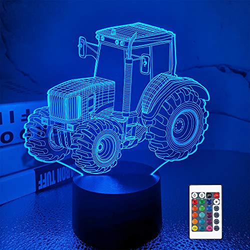 Traktor 3D Illusionslampe Geburtstagsgeschenk Nachtlicht Kinder Nachttischlampe, FULLOSUN 16 Farben Auto Changing Touch Switch Schreibtisch Dekoration Lampen for Junge Männer von FULLOSUN