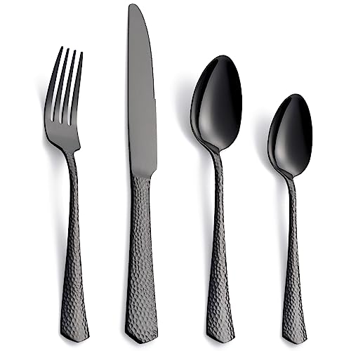 FULLYWARE 24-teiliges Besteck-Set, Edelstahl Schwarz Spiegelglanz Besteck Set, umfasst Gabeln, Löffel und Messer, Service für 6 Personen, spülmaschinenfest von FULLYWARE