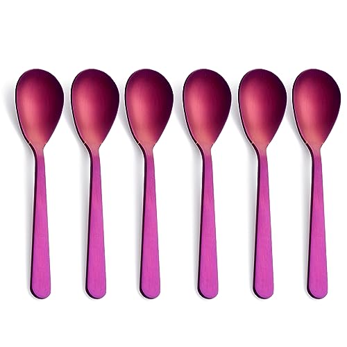 FULLYWARE Matte lila Demitasse Espresso Löffel, Edelstahl Satin Finish Kaffeelöffel, Mini Teelöffel, Zuckerlöffel, 4,7 Zoll, Set von 6 von FULLYWARE