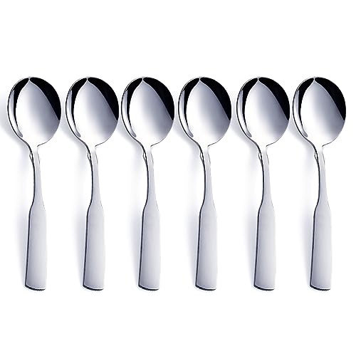 FULLYWARE Suppenlöffel, Edelstahl 6,1 Zoll schwere runde Löffel, Esslöffel Tafellöffel Silberwaren, Metalllöffel Besteck-Set, 6-teilig von FULLYWARE