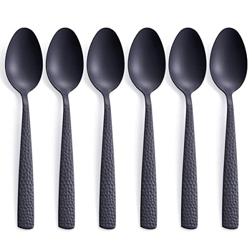 FULLYWARE Tafellöffel-Set, 6 Stück, 20,3 cm, Edelstahl, schwarze Löffel, Silberbesteck, Satin-Finish von FULLYWARE