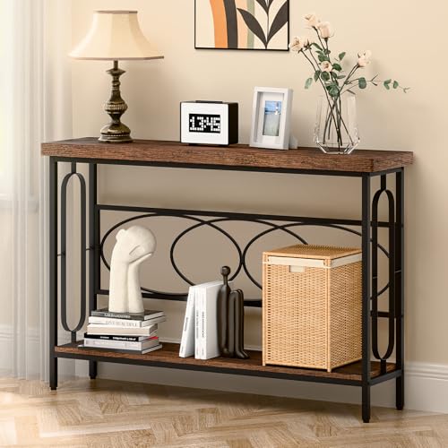 FULOOPHI Konsolentisch hinter dem Sofa, rustikaler Stil, Dielentisch mit Ablage, Flurtisch und Wohnzimmer, zweistöckiger Sofatisch (121,9 cm) von FULOOPHI