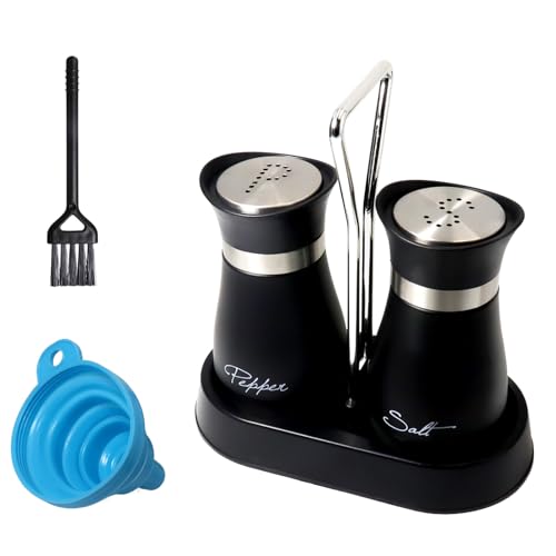 Salz und Pfefferstreuer Set Salzstreuer Klein Gewürzstreuer aus Glas Edelstahl mit Ständer für Küche Schwarz 2er Set Salz und Pfefferstreuer Set Salzstreuer Klein Gewürzstreuer aus Glas Edelstahl mit Ständer für Küche Schwarz 2er Set von FULUDM