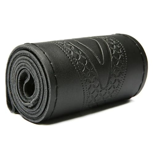 FULUSIC Lenkradhüllen 15 Zoll 38 cm Ledergeflecht Auto Lenkradbezug Anti-Rutsch-Lenkrad-Stichwickel Mit Nadelfaden Auto Lenkradbezug(1-Black Thread) von FULUSIC