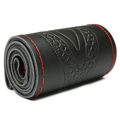 FULUSIC Lenkradhüllen 15 Zoll 38 cm Ledergeflecht Auto Lenkradbezug Anti-Rutsch-Lenkrad-Stichwickel Mit Nadelfaden Auto Lenkradbezug(1-Red Thread) von FULUSIC