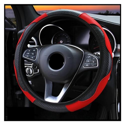 FULUSIC Lenkradhüllen Für Chevy Für Orlando Für F10 Für Toyota Für Vectra C Auto Carbon Fiber Pu Leder Lenkrad Abdeckung Auto Lenkradbezug(Red) von FULUSIC