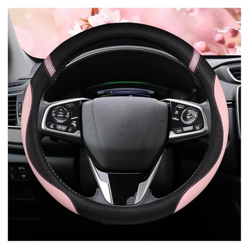 FULUSIC Lenkradhüllen Universelle Zweifarbige Geprägte Lenkradhülle Aus Echtem Leder Passend Für 14,5-15 Zoll Auto Lenkradbezug(Pink) von FULUSIC