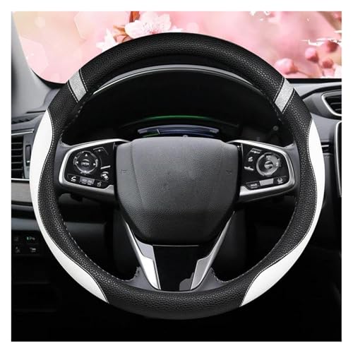 FULUSIC Lenkradhüllen Universelle Zweifarbige Geprägte Lenkradhülle Aus Echtem Leder Passend Für 14,5-15 Zoll Auto Lenkradbezug(White) von FULUSIC