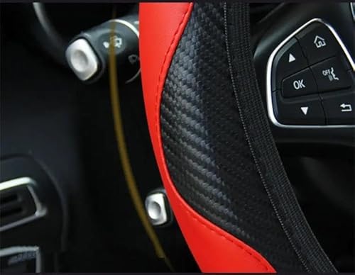 FULUSIC Lenkradhüllen Verschleißfeste Leder-Lenkradabdeckung Fürs Auto 36–39 cm Sport-Lenkradabdeckungen Fürs Auto rutschfest Universell Auto Lenkradbezug(Black Red) von FULUSIC
