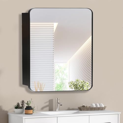 FUMANGO Medizinschrank mit Spiegel, 61 x 61 cm, schwarzer Metallrahmen, Wandmontage, mit Spiegel, abgerundeter rechteckiger Medizinschrank FUMANGO Medizinschrank mit Spiegel, 61 x 61 cm, schwarzer Metallrahmen, Wandmontage, mit Spiegel, abgerundeter rechteckiger Medizinschrank von FUMANGO