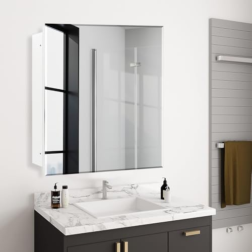 FUMANGO Medizinschrank mit Spiegel 61.0 cm x 61.0 cm Hochglanz Weiß für Badezimmer Metallrahmen Oberfläche oder Einbauwandmontage Medizinschrank mit Stauraum Einzeltür FUMANGO Medizinschrank mit Spiegel 61.0 cm x 61.0 cm Hochglanz Weiß für Badezimmer Metallrahmen Oberfläche oder Einbauwandmontage Medizinschrank mit Stauraum Einzeltür von FUMANGO