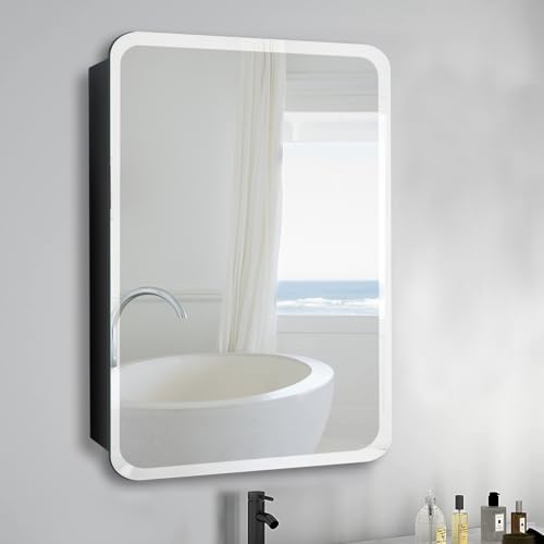 FUMANGO Rechteckiger Badezimmer-Medizinschrank mit rahmenlosem abgeschrägtem Rand, Spiegel, versenkt oder Aufputz, Badezimmer-Wandschrank, 55,9 x 76,2 cm von FUMANGO