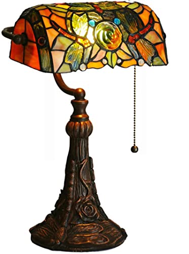 FUMAT Tiffany Schreibtischlampe Retro Bankerlampe Klavierleuchte Klavierlampe Tischlampe Bunte Glas Schlafzimmer Nachttischlampe (Dragonfly) von FUMAT