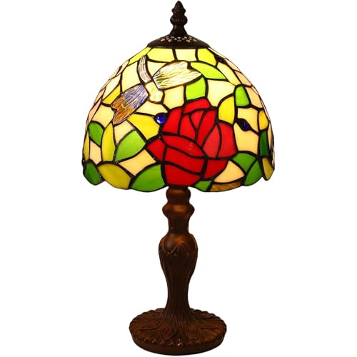 FUMAT Tiffany Tischlampe, Kleine Retro Lampe, Deko Tischleuchte Nachttischlampe, Libelle Muster, Handcraft Bunte Glas Lampenschirm, Mit E27 LED Glühbirne, für Schlafzimmer Wohnzimmer Büro FUMAT Tiffany Tischlampe, Kleine Retro Lampe, Deko Tischleuchte Nachttischlampe, Libelle Muster, Handcraft Bunte Glas Lampenschirm, Mit E27 LED Glühbirne, für Schlafzimmer Wohnzimmer Büro von FUMAT