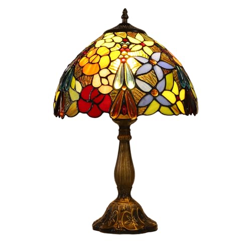 FUMAT Tiffany Tischlampe Lampe Nachttischlampe Retro 240V Tischlampe Rose Traube Bunte Glas 40cm Lampenschirm Schlafzimmer Deko Schlafzimmer Tischlampen Nachtlampe Tischleuchte Mit E27 LED Birne von FUMAT