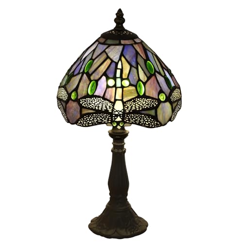 FUMAT Tiffany Tischlampeaus Buntglas mit blauer Libelle, Retro Deko Lampe Tischleuchte Nachttischlampe, Bunte Glas Lampenschirm FUMAT Tiffany Tischlampeaus Buntglas mit blauer Libelle, Retro Deko Lampe Tischleuchte Nachttischlampe, Bunte Glas Lampenschirm von FUMAT