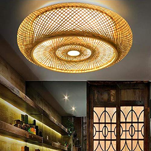 Bambus Deckenleuchte Natürlicher Rattan Deckenlamp Pendellampe Kreative Handmade Lampenschirm Kronleuchter E27 Decken Beleuchtung Restaurant Schlafzimmer Wohnzimmer Cafe Bar Studie Büro Teehaus,60cm von FUMIMID