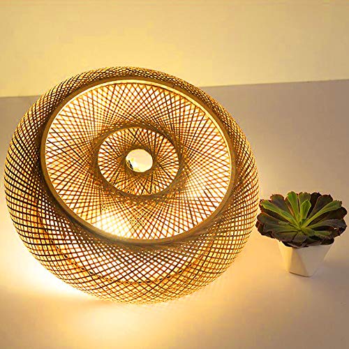 Bambus Deckenleuchte Natürlicher Rattan Pendellampe Deckenlamp Kreative Handmade Lampenschirm Kronleuchter E27 Decken Beleuchtung Restaurant Schlafzimmer Wohnzimmer Cafe Bar Studie Büro Teehaus,60cm von FUMIMID