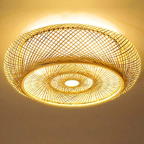 Bambus Deckenleuchte Natürlicher Rattan Pendellampe Deckenlamp Kreative Handmade Lampenschirm Kronleuchter E27 Decken Beleuchtung Restaurant Schlafzimmer Wohnzimmer Cafe Bar Studie Büro Teehaus,40cm von FUMIMID