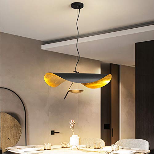 Blattgold Pendelleuchte Hut Pendellampe Schwarz Hängelampe LED Deckenleuchte Modern Loft Kronleuchter Wohnzimmer Esszimmer Küche Schlafzimmer Café Runde Hängend Deckenlampe von FUMIMID